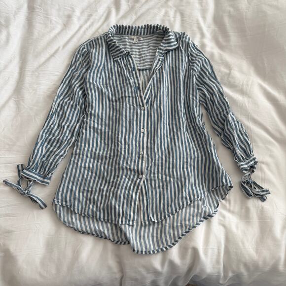 Amuse Society Blue White Striped Button Up Tunic Shirt Women’s Size S - Picture 1 of 5